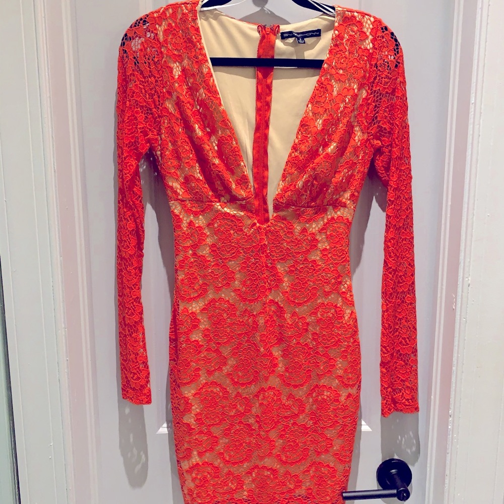 Red lace bodycon dress